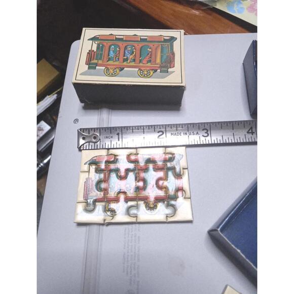 Miniature 3 Jigsaw Puzzles riginal small Box One Missing Piece 1940s Vintage
